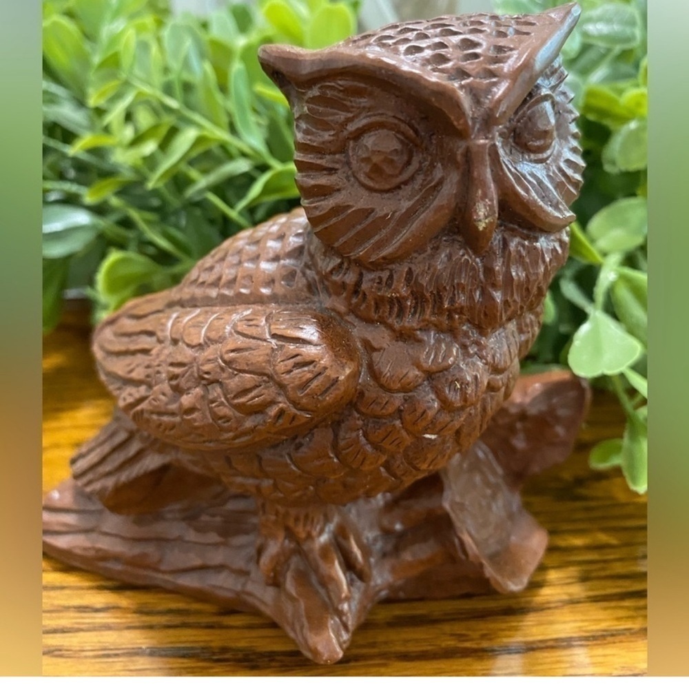 Vintage Lot Of Owls Frosted Owl 6" Carved Pecan Shell 4.5” Owlet Made In Canada - Picture 3 of 8